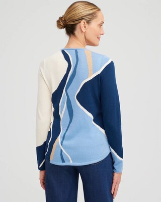 Spun Rayon Intarsia V-neck Pullover