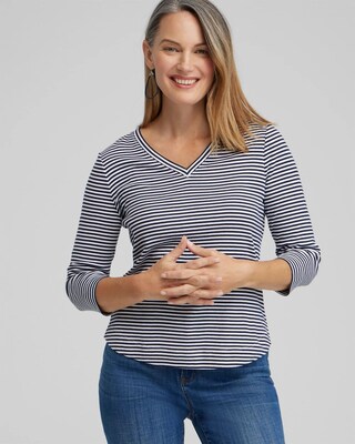 Stripe V-neck 3/4 Sleeve Tee