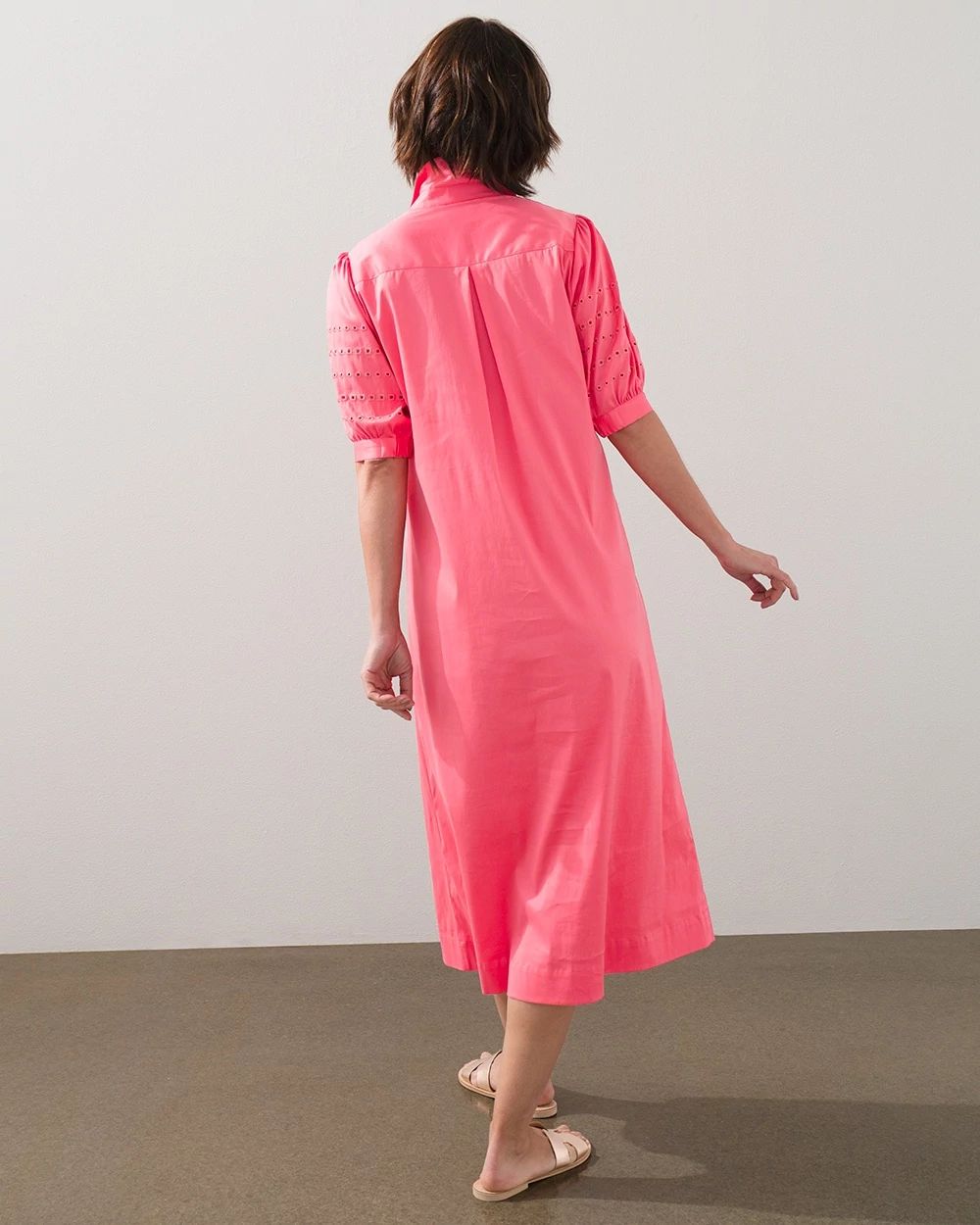 Eyelet Puff Sleeve Midi Dress