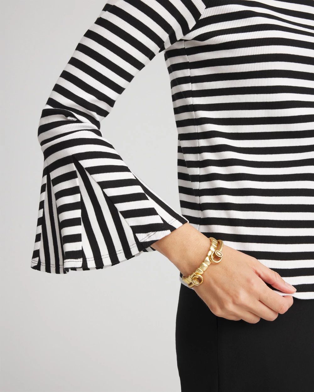Ribbed Godet Flutter-Sleeve Top