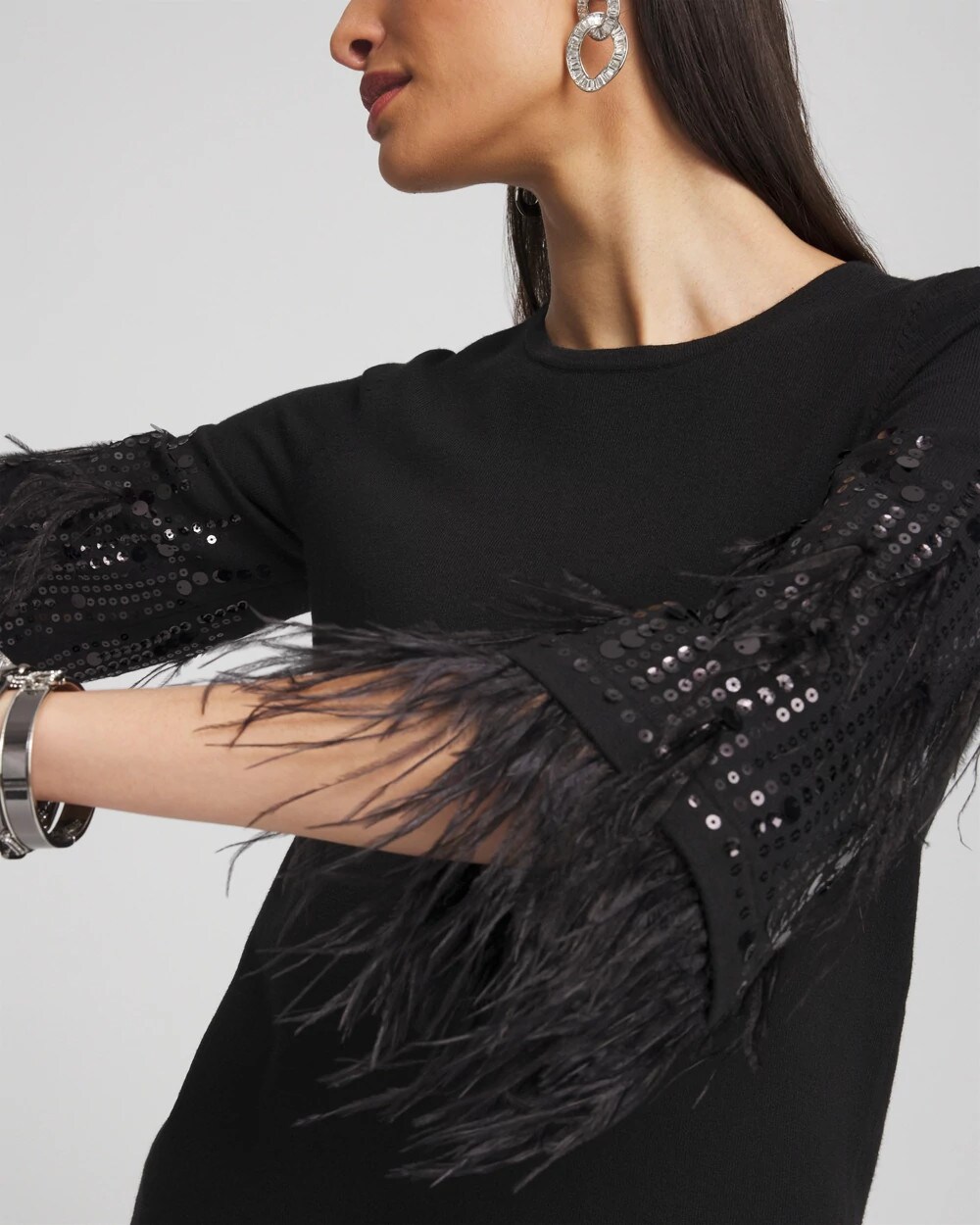 Feather Sequin Pullover Sweater