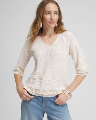 Embossed Pointelle Lace Pullover