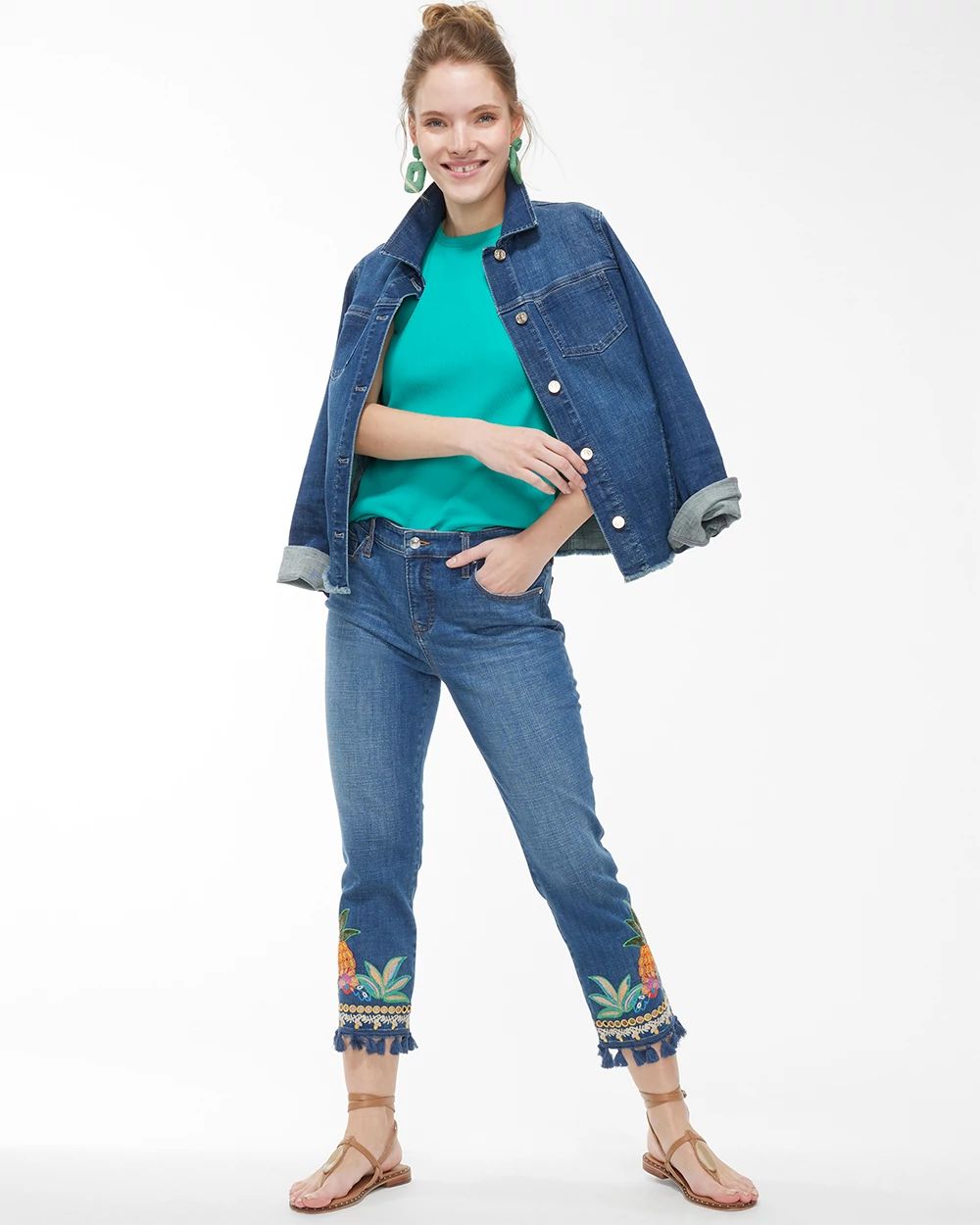 Embellished Pineapple Denim Jacket