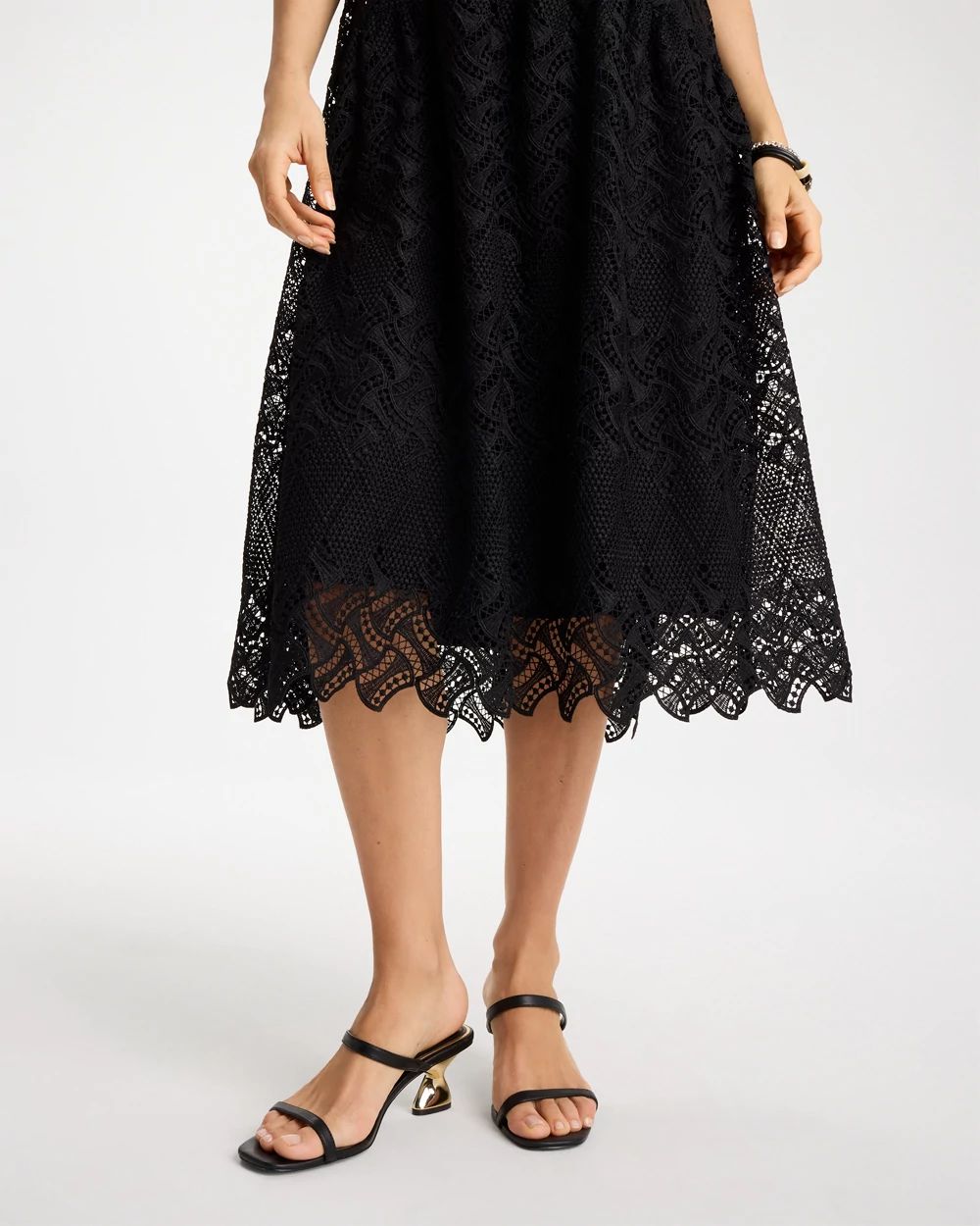 Knit Embroidered Lace Sleeveless Dress click to view larger image.