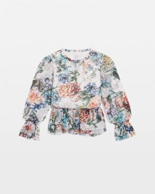 Rose-Print Crinkle Mockneck Tee click to view larger image.