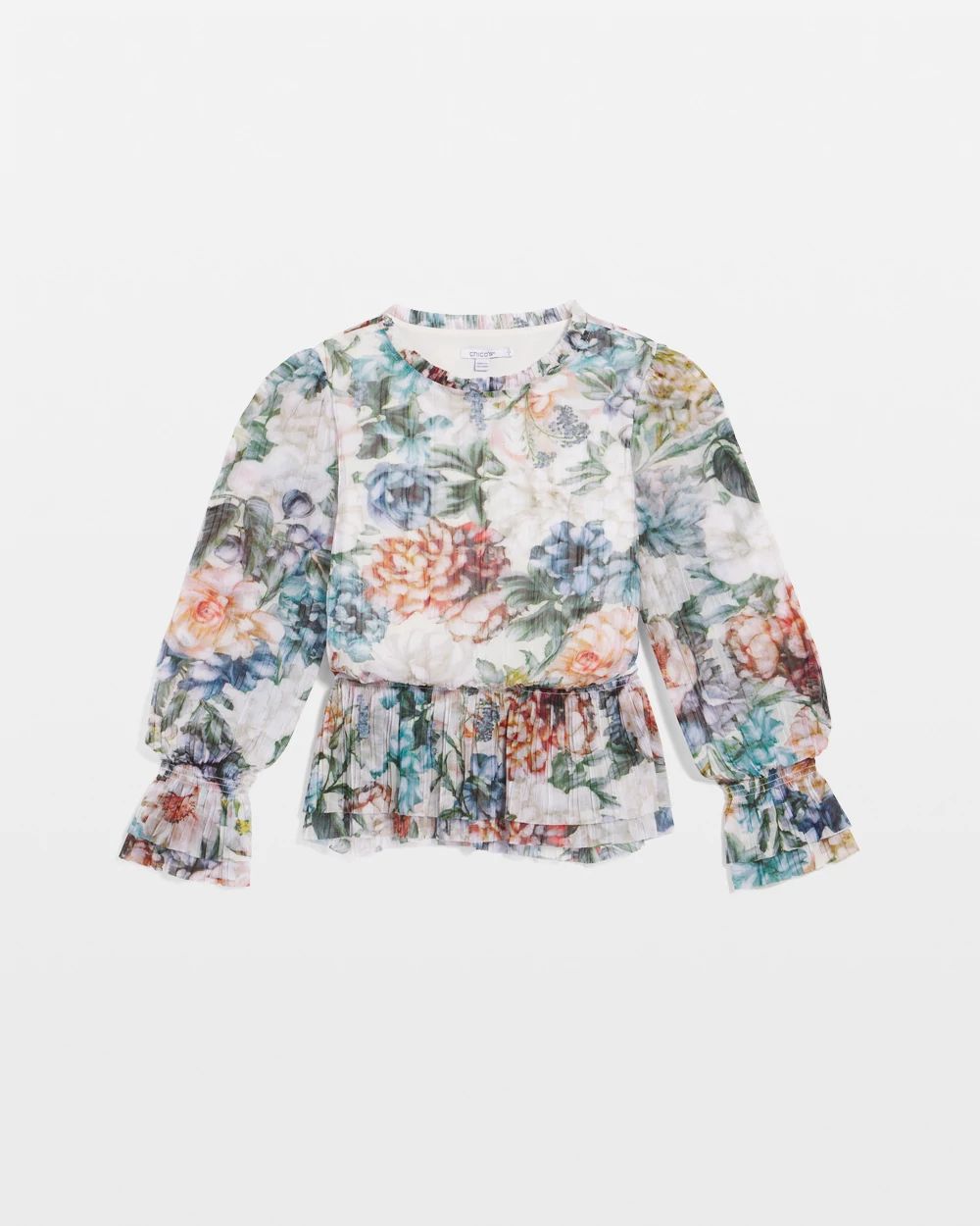 Rose-Print Crinkle Mockneck Tee