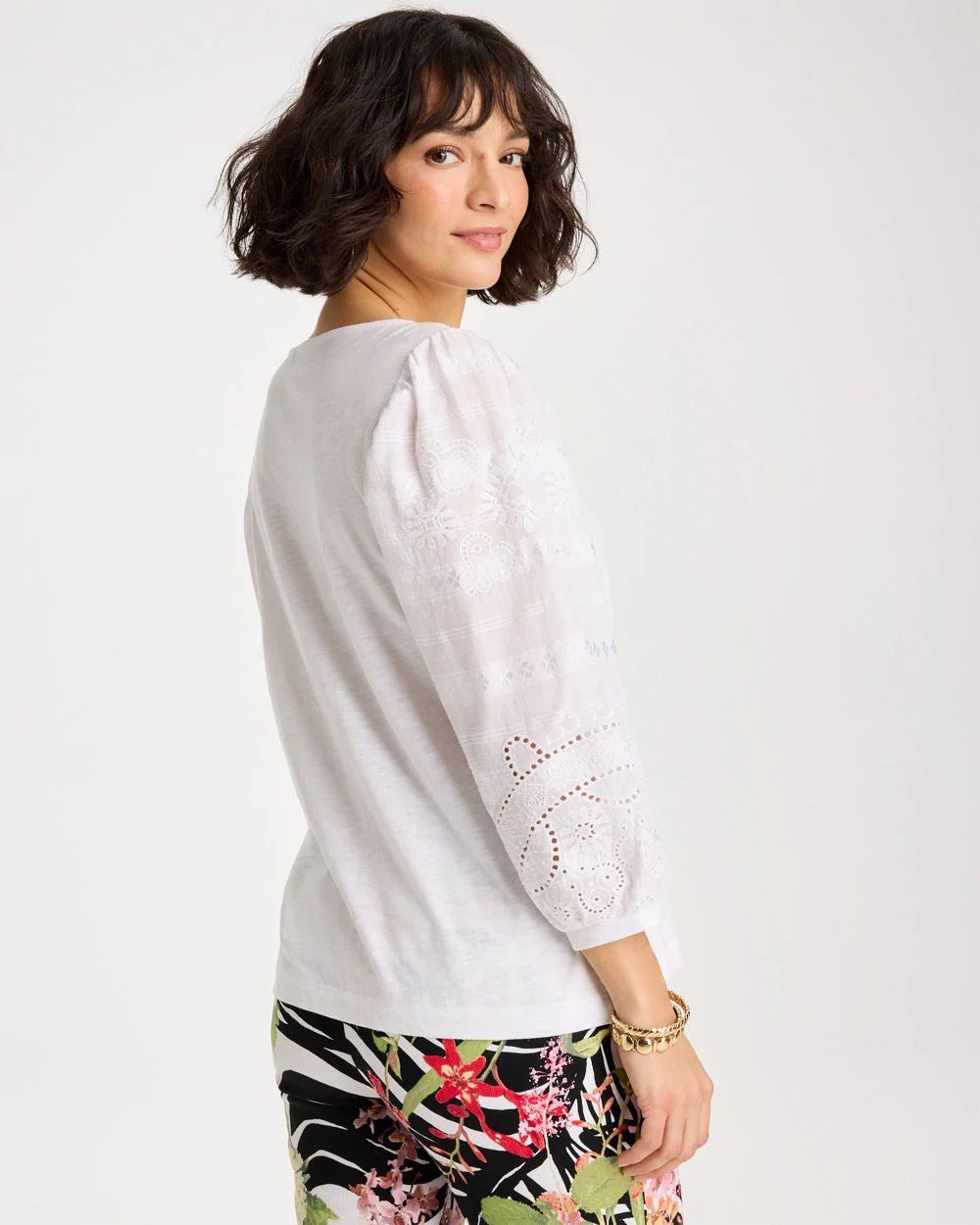 Cotton Eyelet Sleeve Tee click to view larger image.