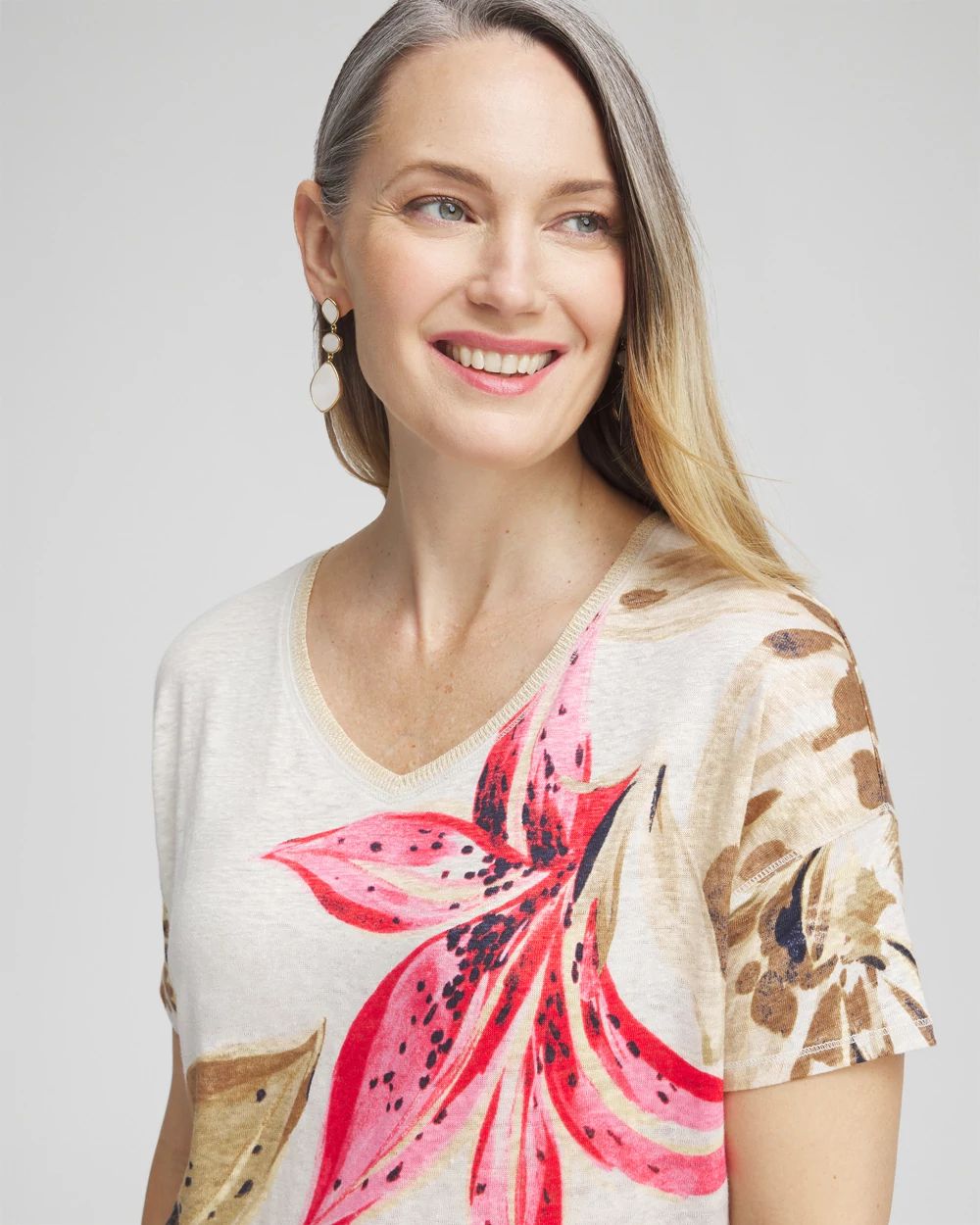 Floral Sweater Trim Linen Tee