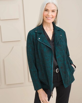 Snake-Print Elongated Moto Jacket