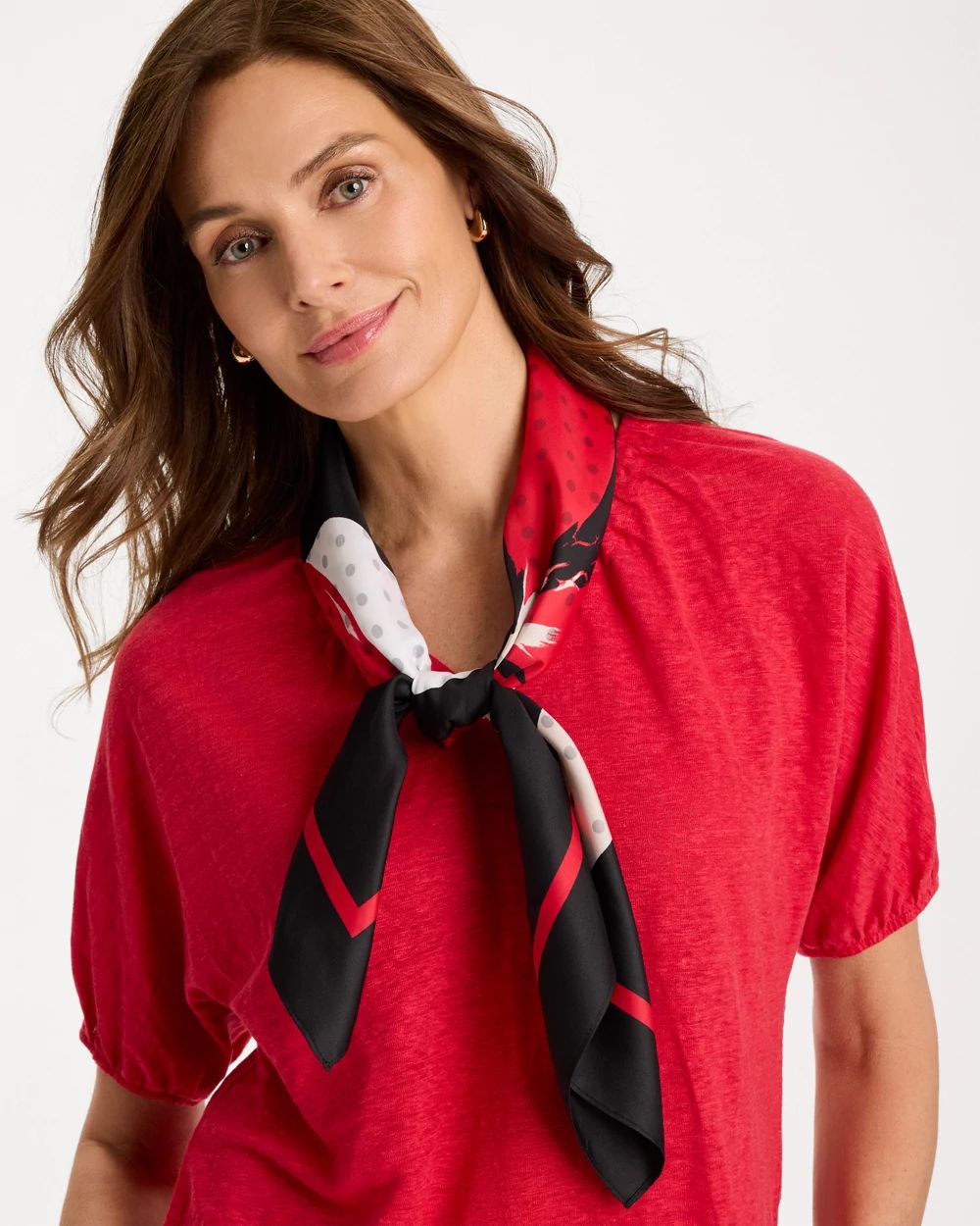 Polka Dot Floral Square Scarf