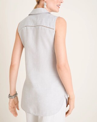 No-Iron Linen Sleeveless Buttondown Tunic