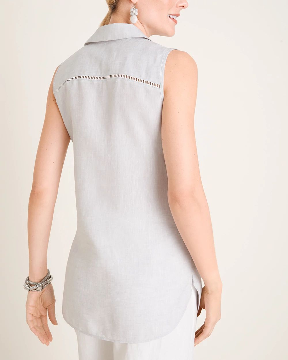No-Iron Linen Sleeveless Buttondown Tunic