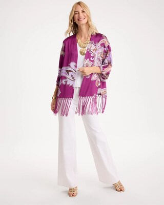 Fringed Burnout Satin Kimono click to view larger image.