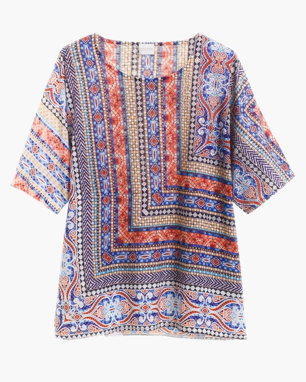 Tile-Border Flutter Sleeve Top