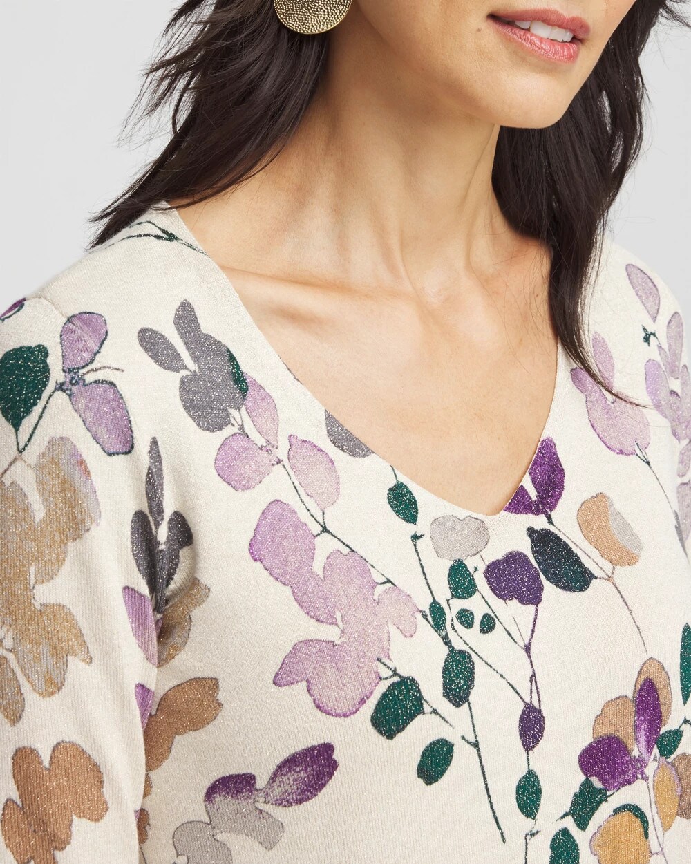 Floral V-Neck Pullover Sweater