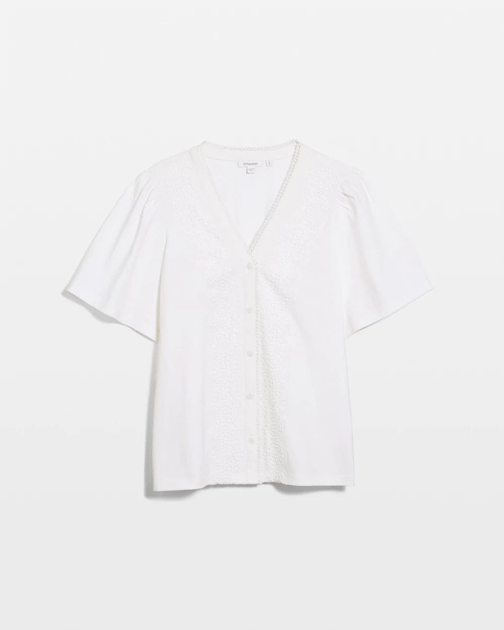 Embroidered Button-Front Tee