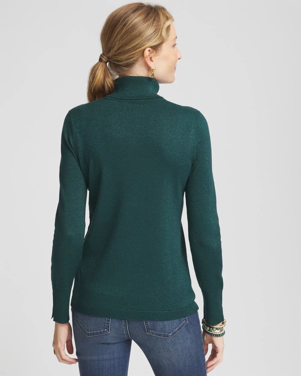 Green Shimmer Turtleneck Sweater