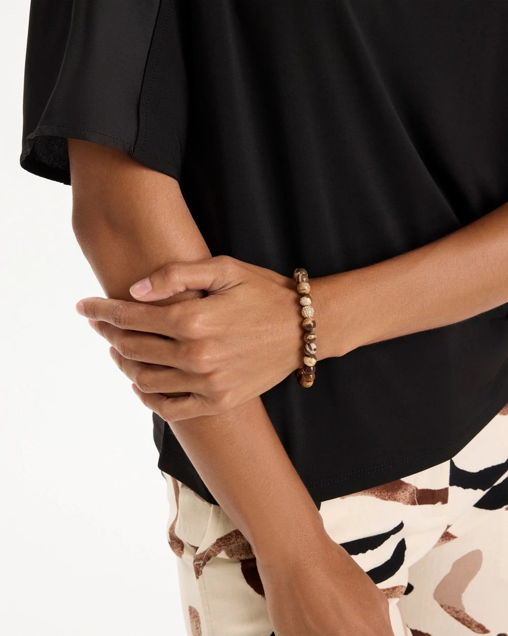 Genuine Zebra Jade Stone Stretch Bracelet click to view larger image.