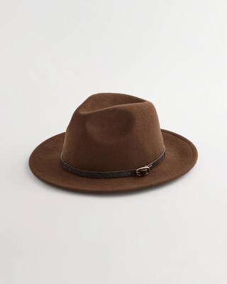 Paisley-Print-Trim Wool Felt Fedora Hat