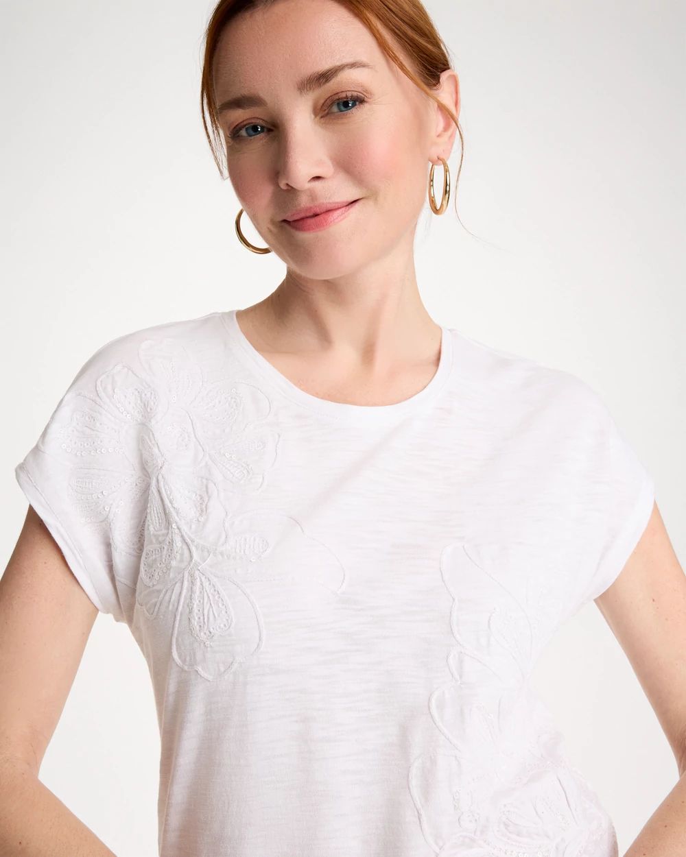 Cotton Slub Embroidered Wedge Tee click to view larger image.