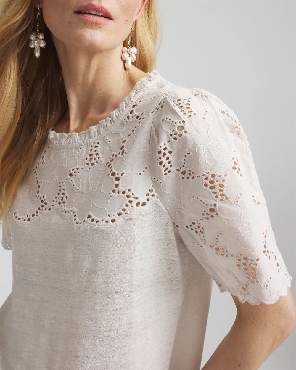 Embroidered Lace Linen Tee