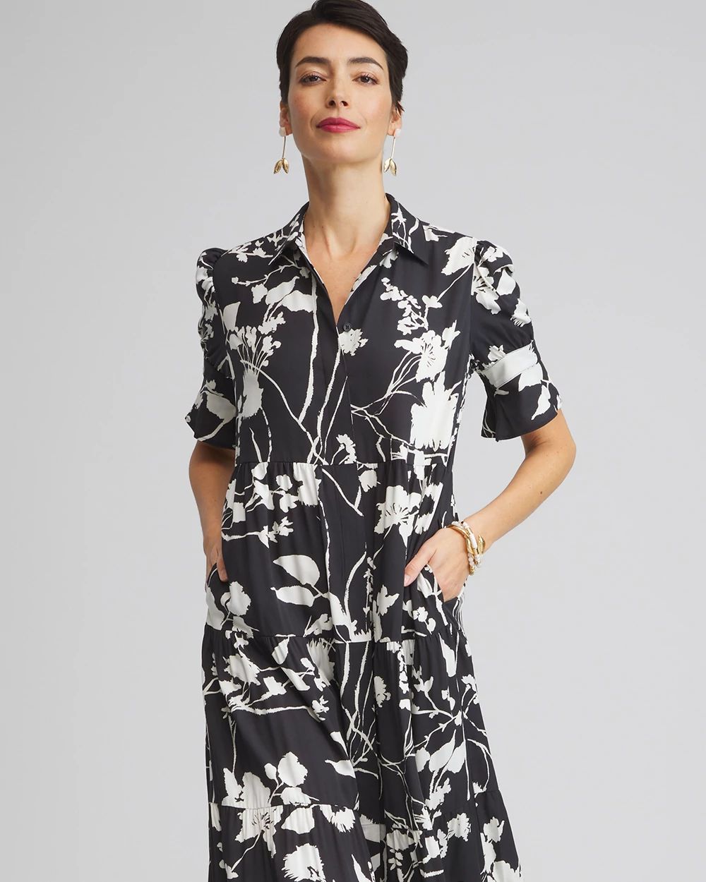 Petite Silk Blend Flare Sleeve Dress