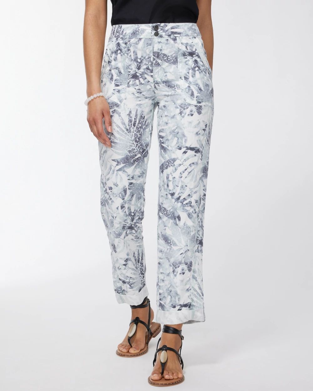 Linen Blend Palms Rolled Hem Crops