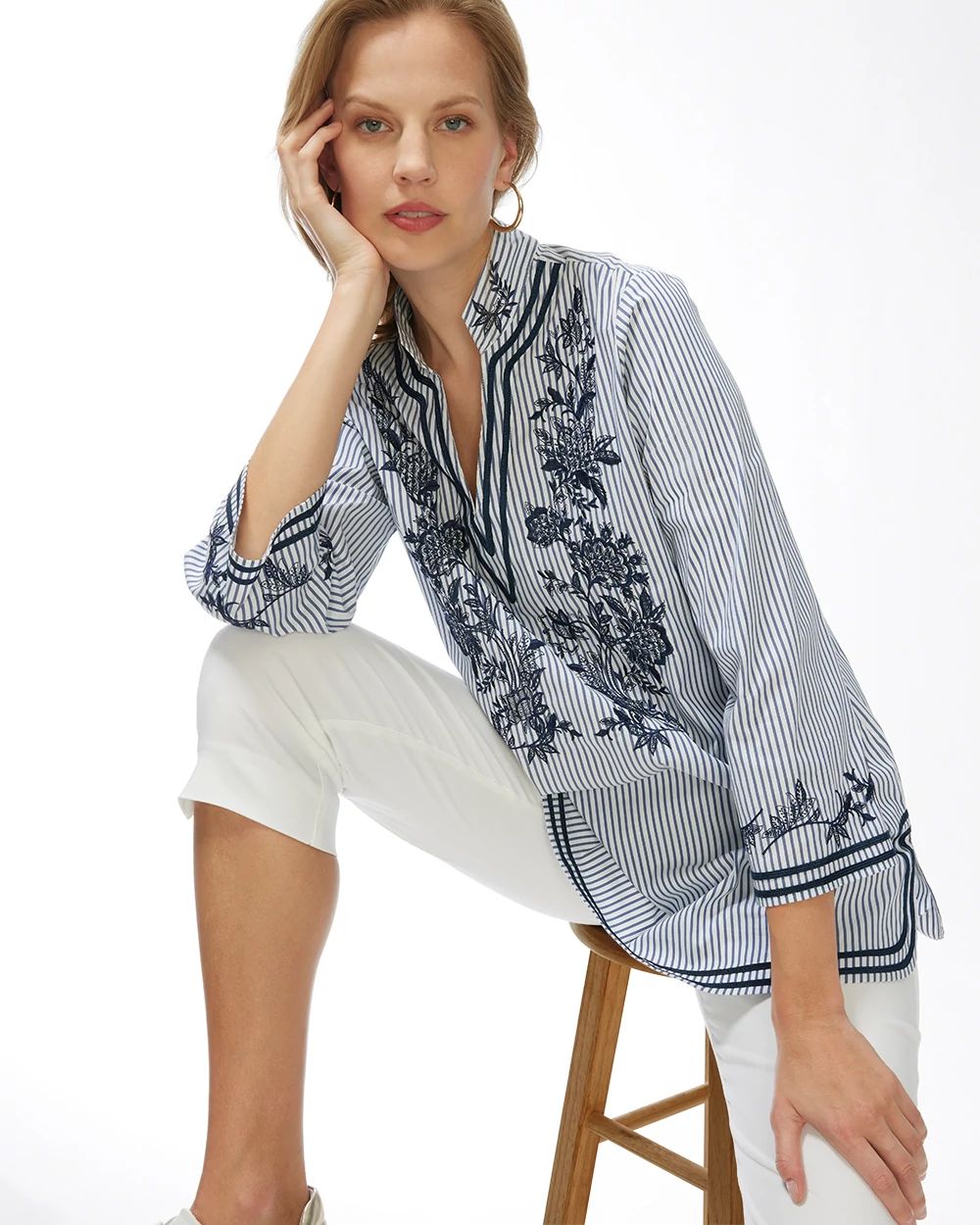 Poplin Embroidered Stripe Tunic
