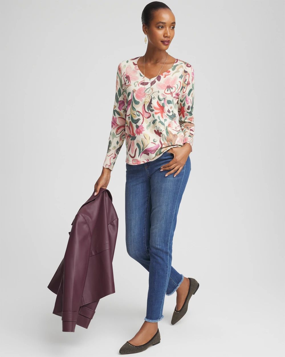 Ella V-Neck Floral Pullover Sweater