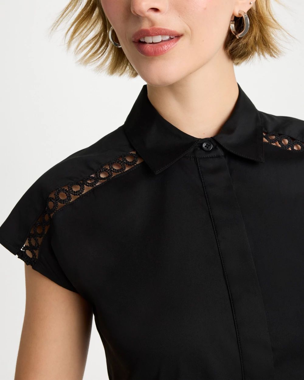 Lace Trim Midi Shirtdress click to view larger image.