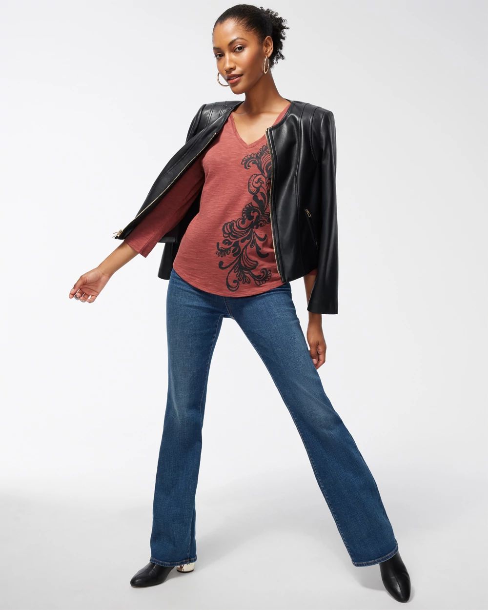 Scroll Print 3/4 Sleeve Romantic Tee