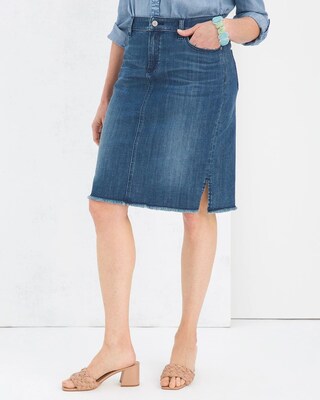 Fray-Hem Denim Skirt with Slit