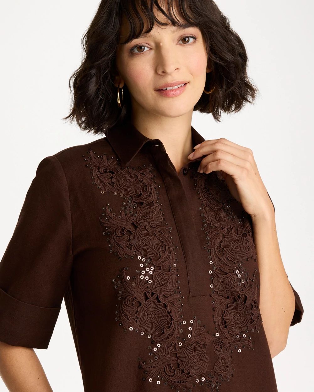 Embellished Linen Popover Dress click to view larger image.