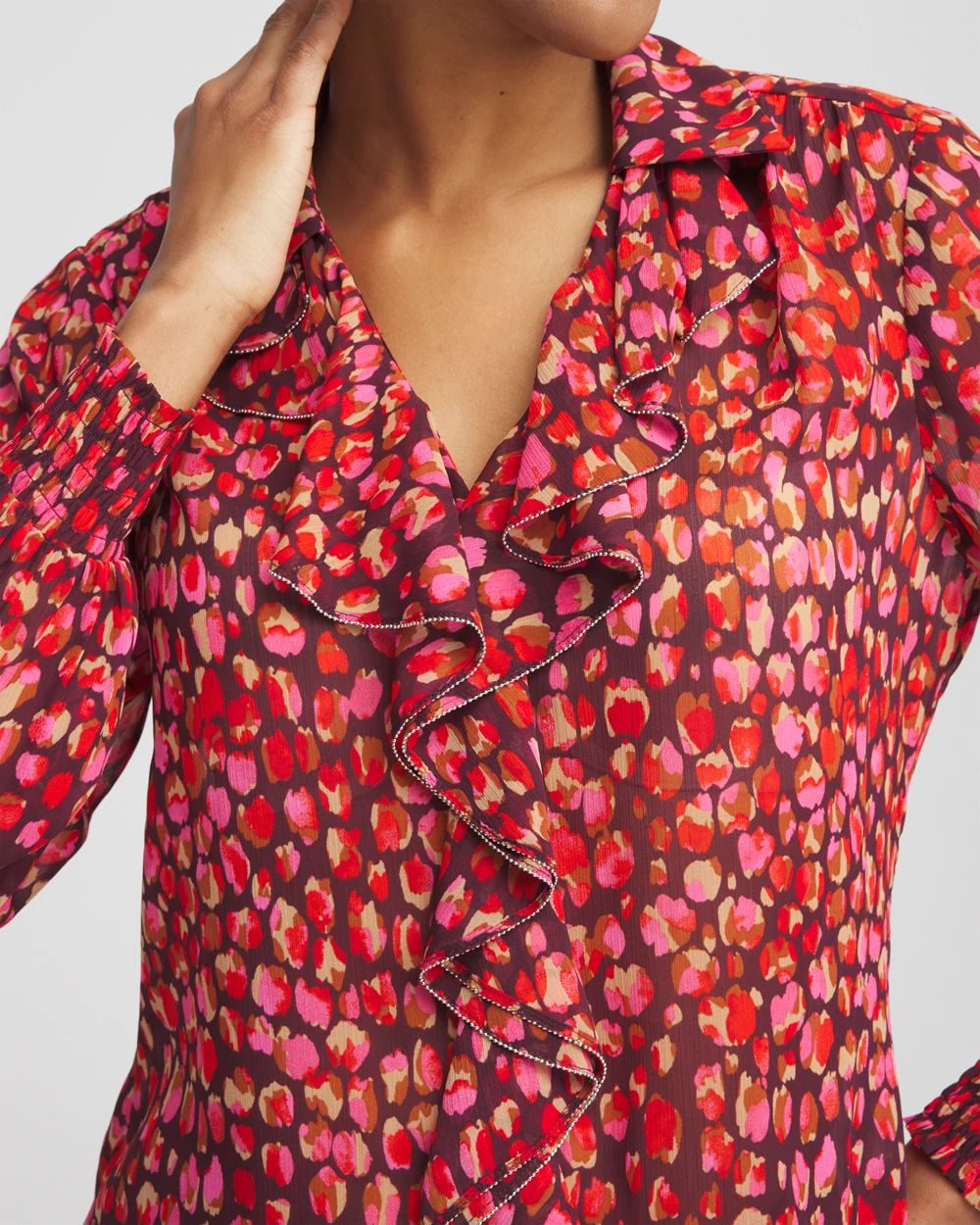 Chiffon Ruffle-Trim Blouse
