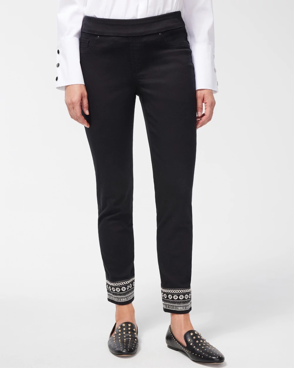 Faux Leather Trim Pull-on Jeggings