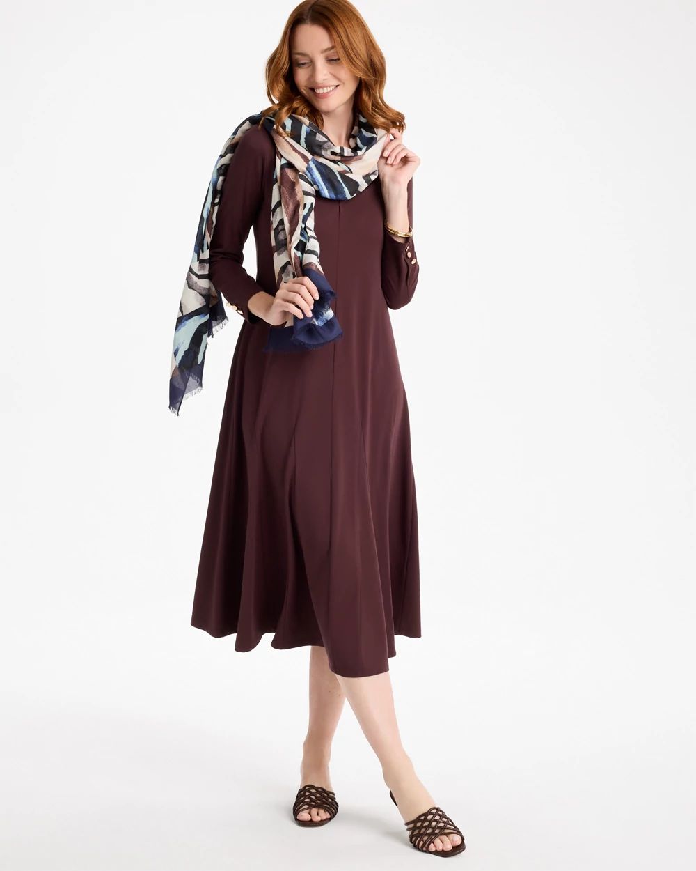 Ponte Cotton Godet Midi Dress click to view larger image.