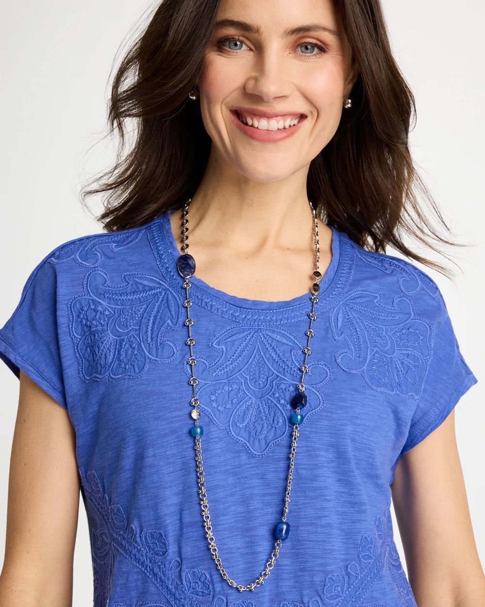 Blue Accent Long Single Strand Necklace click to view larger image.