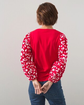 Knit Woven Mix Puff Sleeve Tee