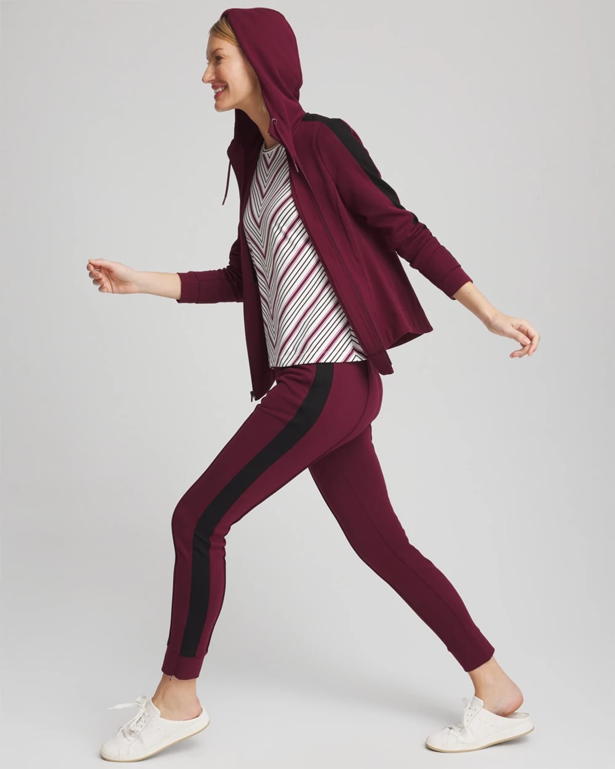 Chico's Scuba Colorblock Jacket In Deep Chianti In Burgundy