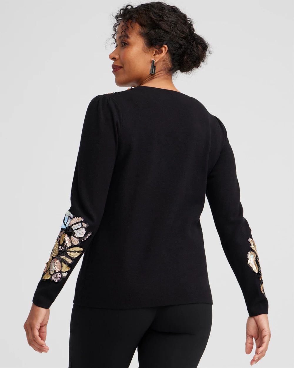 Floral Sequin Pullover Sweater