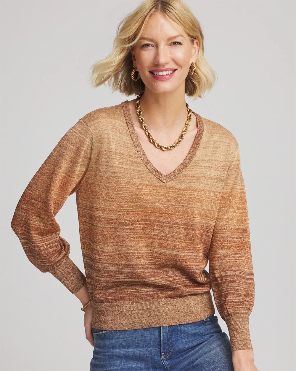 Ombre Metallic Pullover Sweater