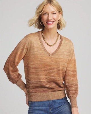 Ombre Metallic Pullover Sweater