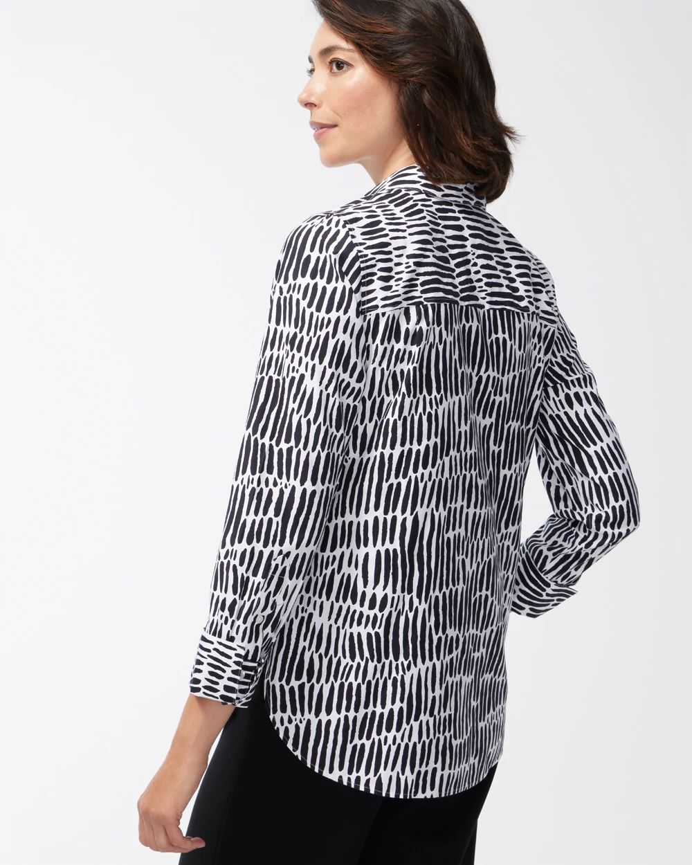 No Iron Stretch Black Animal Print Shirt
