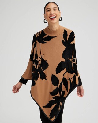 Floral Knit Triangle Poncho