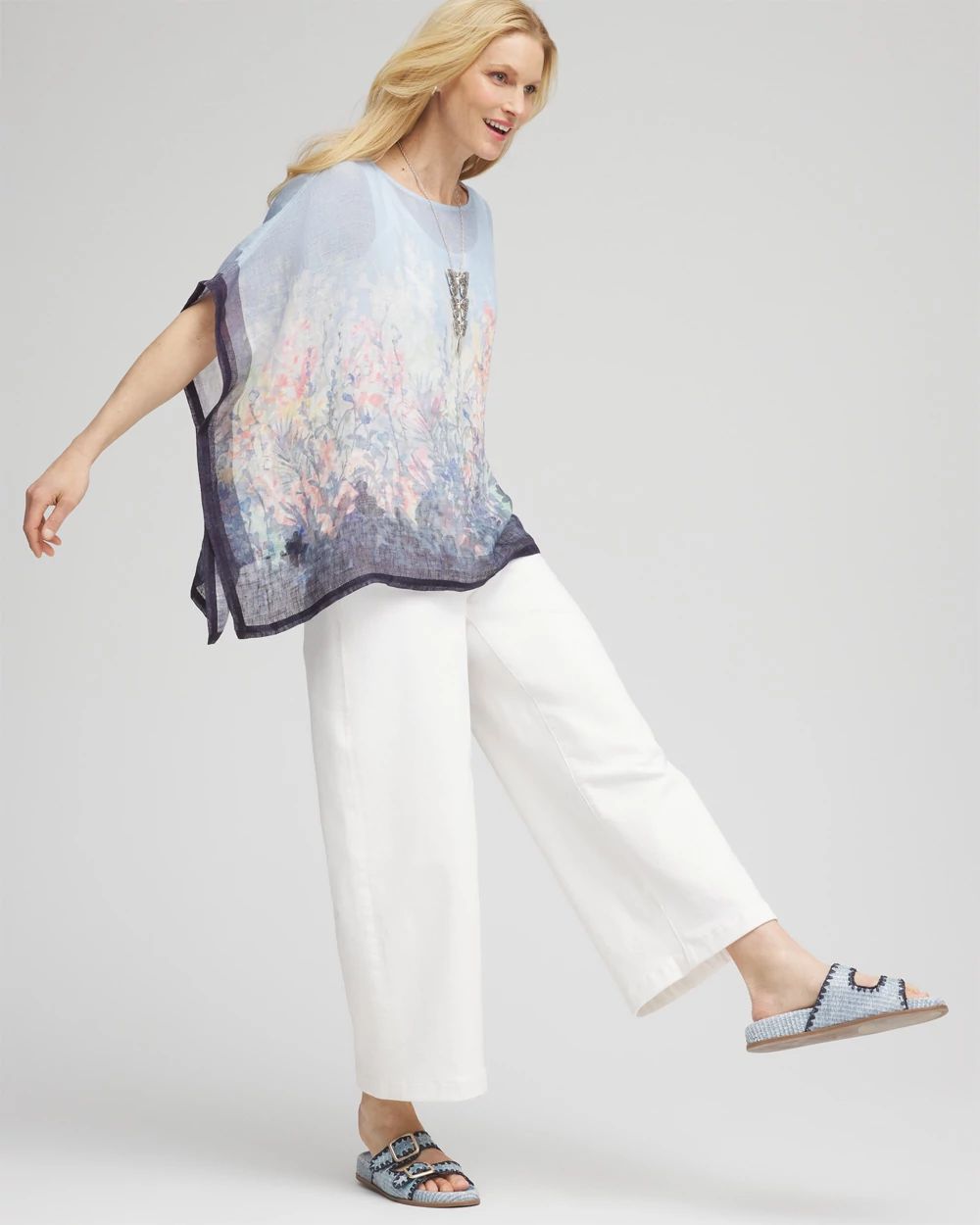 Linen Watercolor Boatneck Poncho
