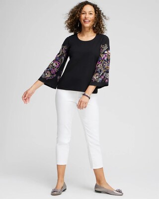 Knit Woven Embroidered Sleeve Top