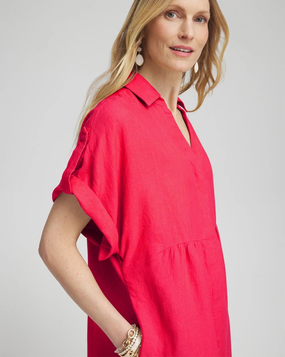 Linen Roll Tab Dolman Midi Dress