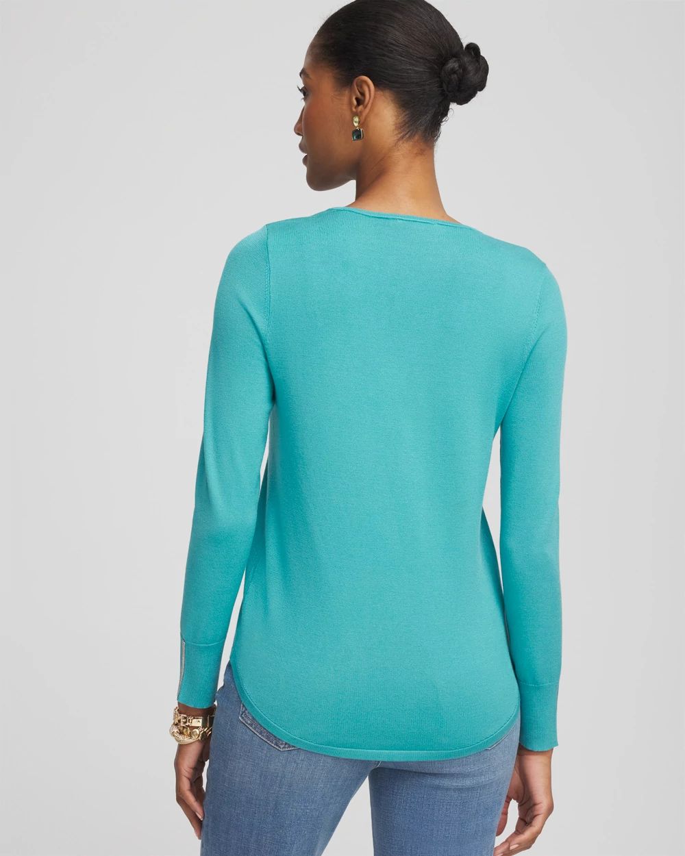 Caviar Trim V-Neck Pullover Sweater