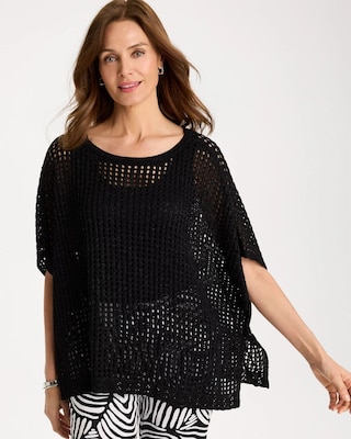 Lurex Open-Stitch Sweater Poncho