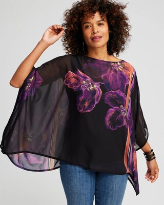 Floral Print Woven Poncho